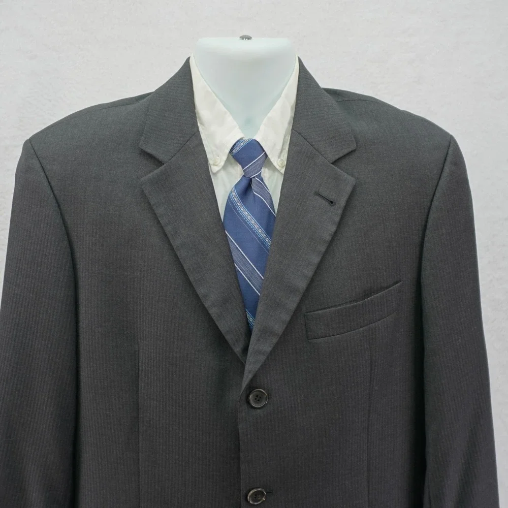 Boss Hugo Boss Super 100s Wool Gray Striped‎ 3 Button Blazer / Suit Jacket 40R